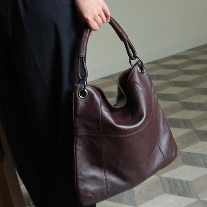 Bottega Veneta Vintage Dark Brown Grained Leather Cross Stitching Shoulder Bag