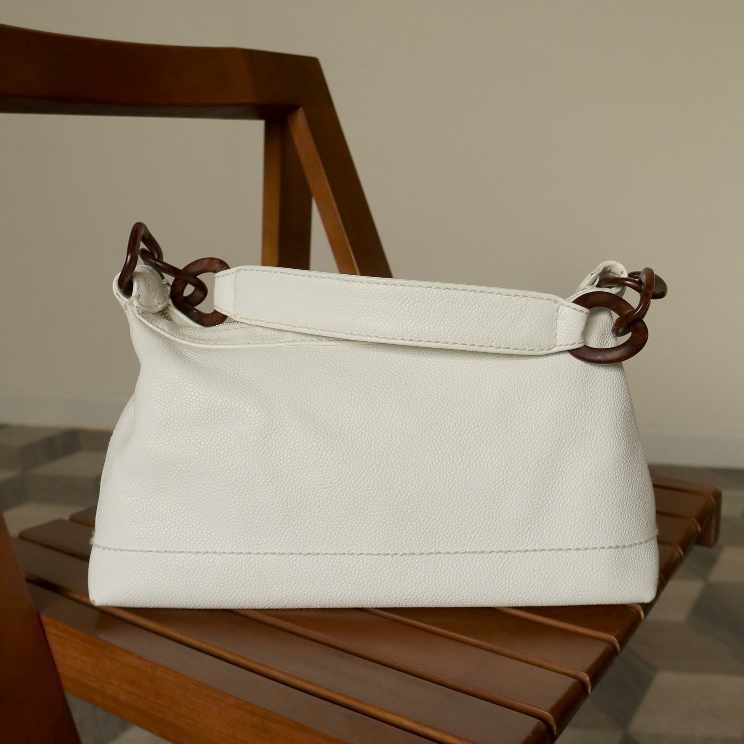 Chanel Vintage White Caviar Leather Hobo Coco Mark Shoulder Bag