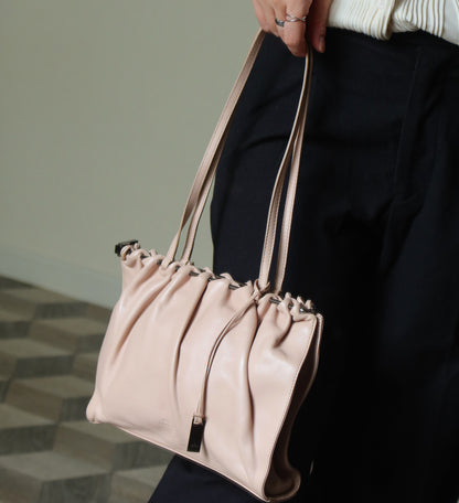 Gucci Vintage Dusty Pink Grained Leather Ruffle 2way Clutch Shoulder Bag