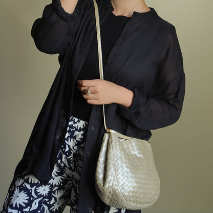 Vintage Bottega Veneta Pearly Ivory Intrecciato Leather 2way Shoulder Bag