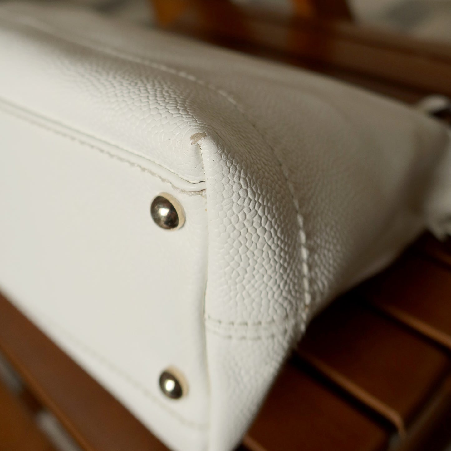 Chanel Vintage White Caviar Leather Hobo Coco Mark Shoulder Bag