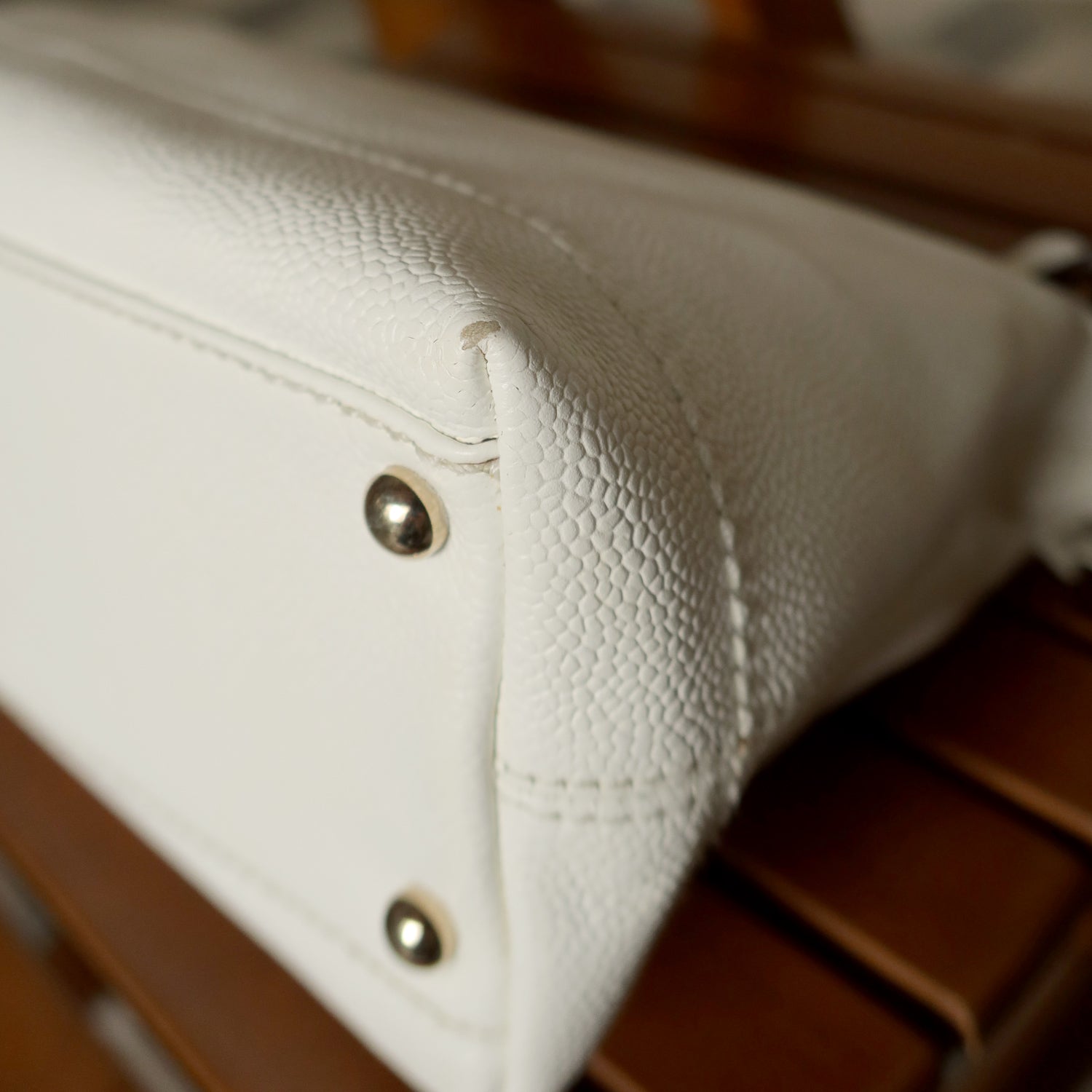 Chanel Vintage White Caviar Leather Hobo Coco Mark Shoulder Bag
