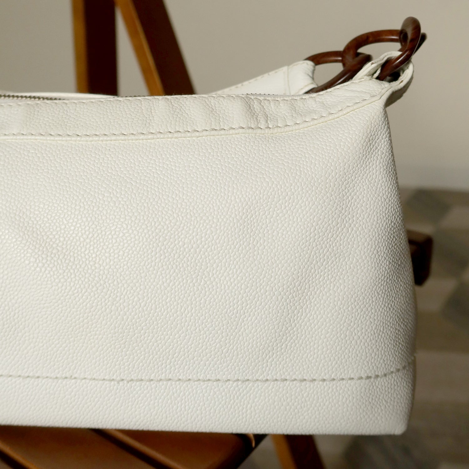 Chanel Vintage White Caviar Leather Hobo Coco Mark Shoulder Bag