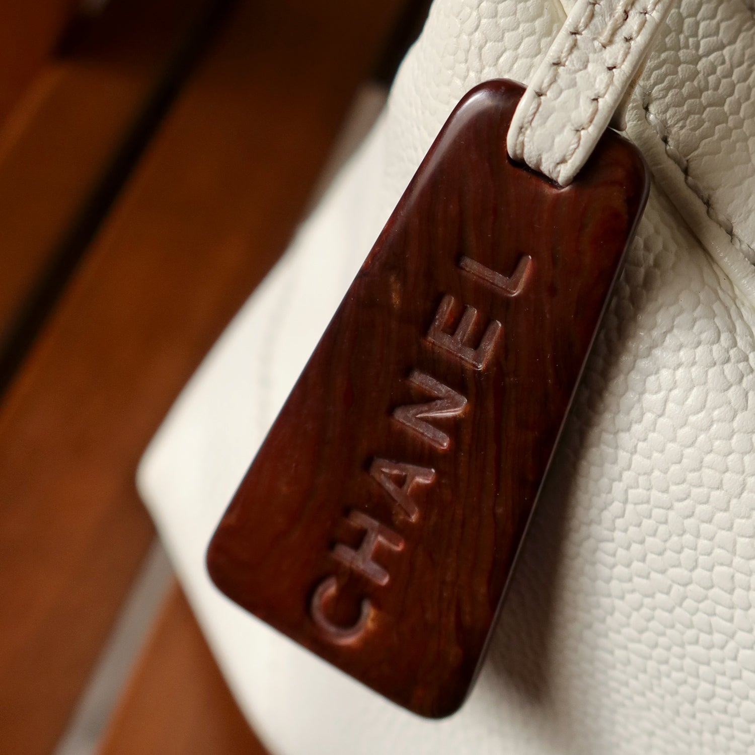Chanel Vintage White Caviar Leather Hobo Coco Mark Shoulder Bag