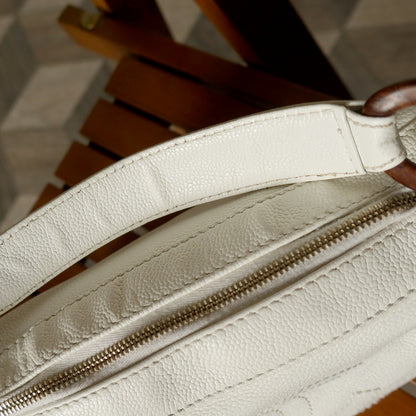 Chanel Vintage White Caviar Leather Hobo Coco Mark Shoulder Bag