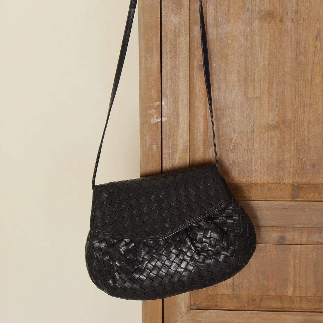 Bottega Veneta Vintage Black Intrecciato Weave Pouch Shoulder Bag