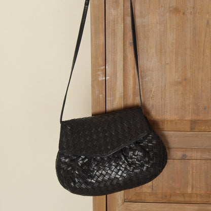 Bottega Veneta Vintage Black Intrecciato Weave Pouch Shoulder Bag