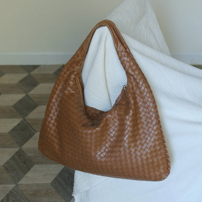 Bottega Veneta Vintage Caramel Brown Intrecciato Leather Veneta Hobo Bag Large