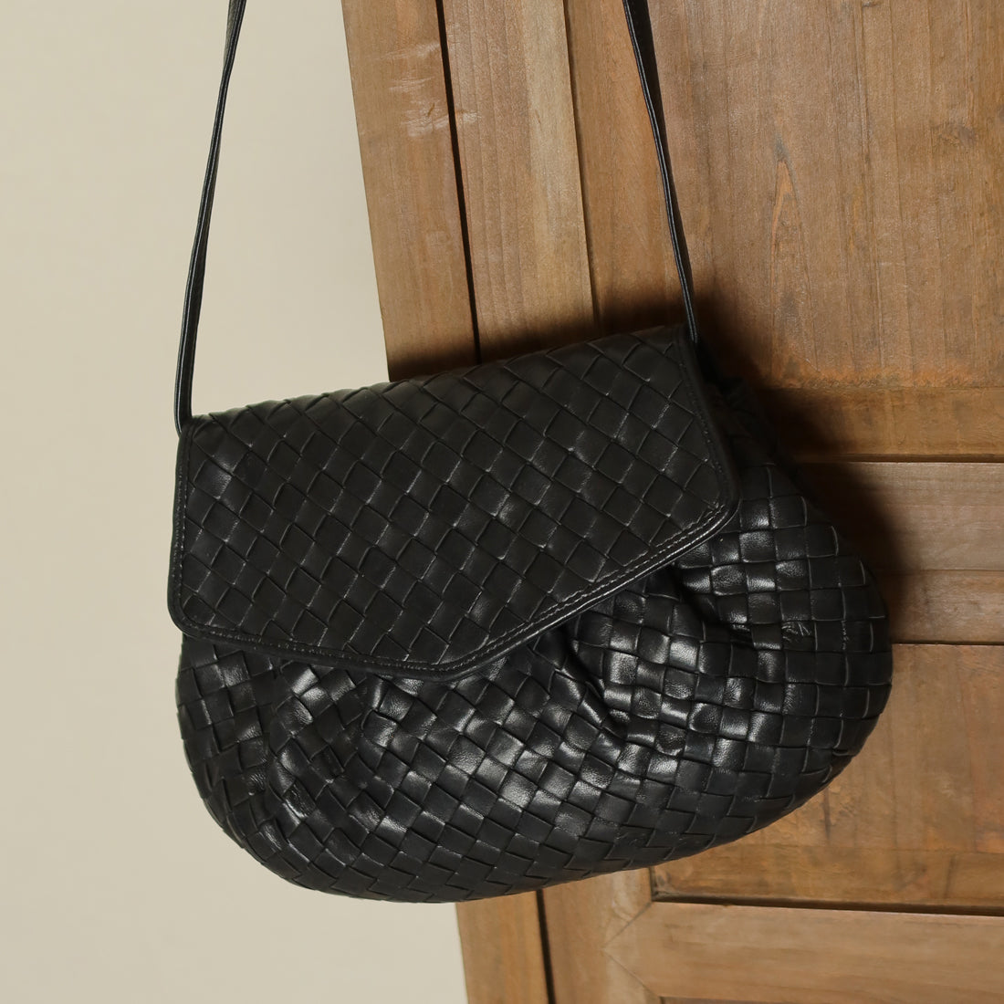 Bottega Veneta Vintage Black Intrecciato Weave Pouch Shoulder Bag
