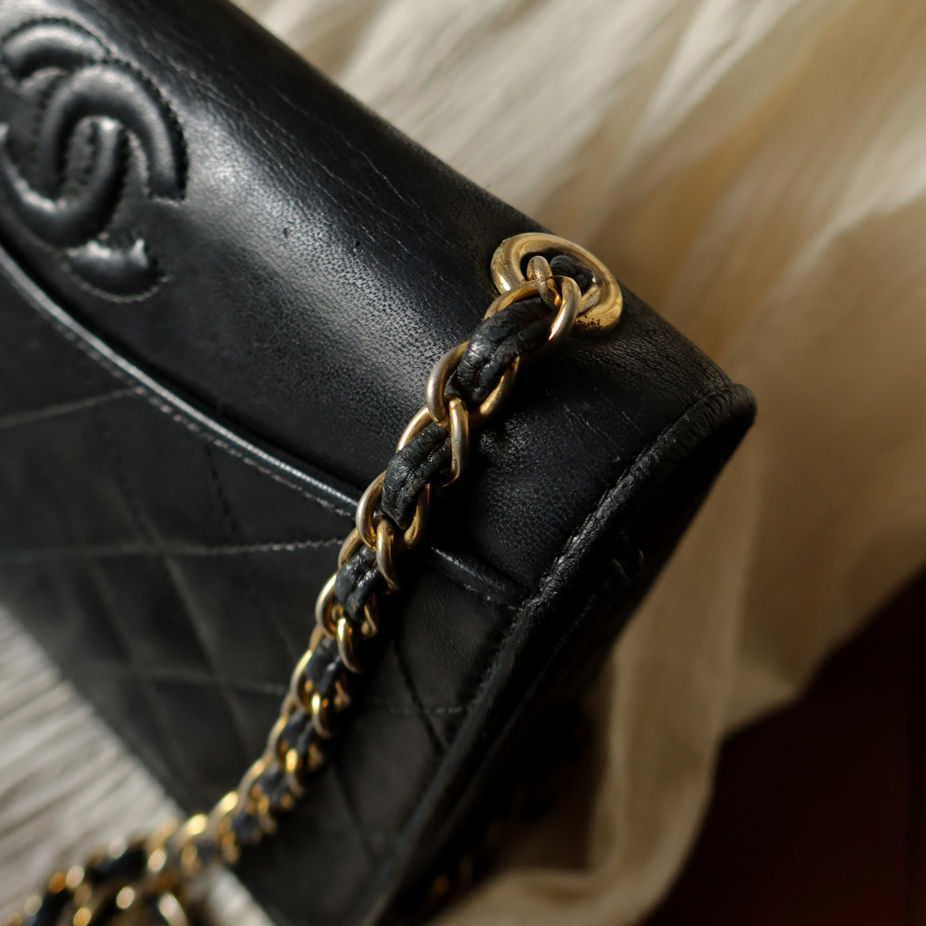 Chanel Vintage Black Lambskin Matelasse Dual Pocket Flap Bag