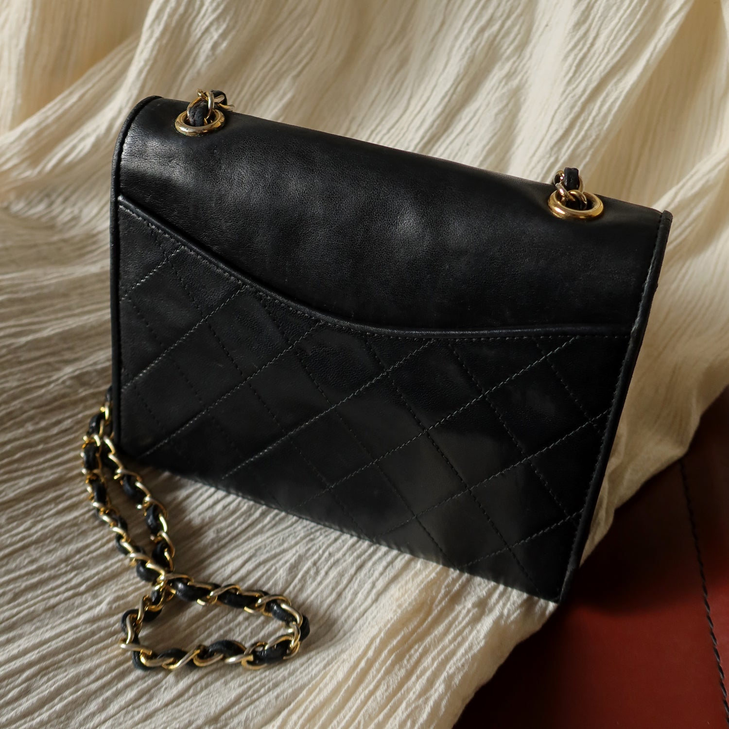 Chanel Vintage Black Lambskin Matelasse Dual Pocket Flap Bag