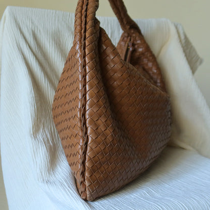 Bottega Veneta Vintage Caramel Brown Intrecciato Leather Veneta Hobo Bag Large