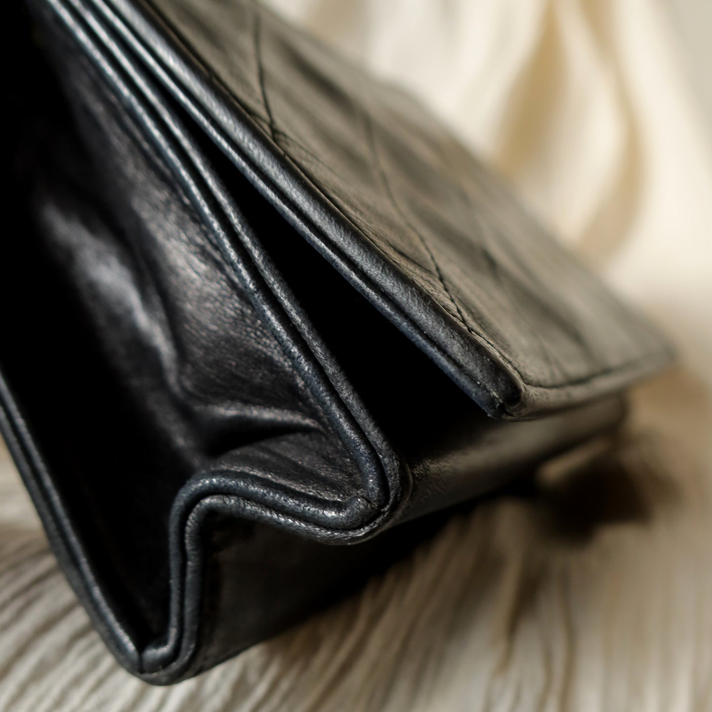 Chanel Vintage Black Lambskin Matelasse Dual Pocket Flap Bag