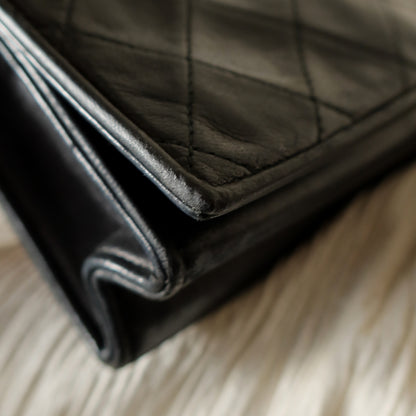 Chanel Vintage Black Lambskin Matelasse Dual Pocket Flap Bag