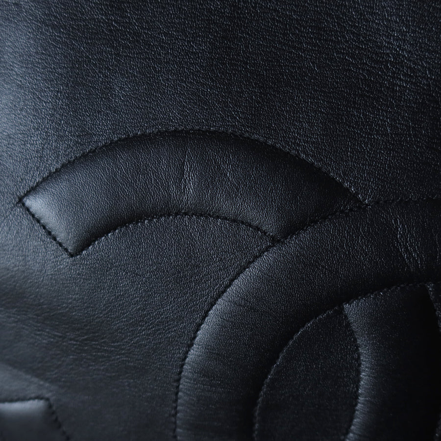 Rare Chanel Vintage Black Leather CC mark Maxi Shopper Tote Bag