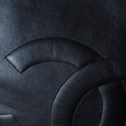 Rare Chanel Vintage Black Leather CC mark Maxi Shopper Tote Bag