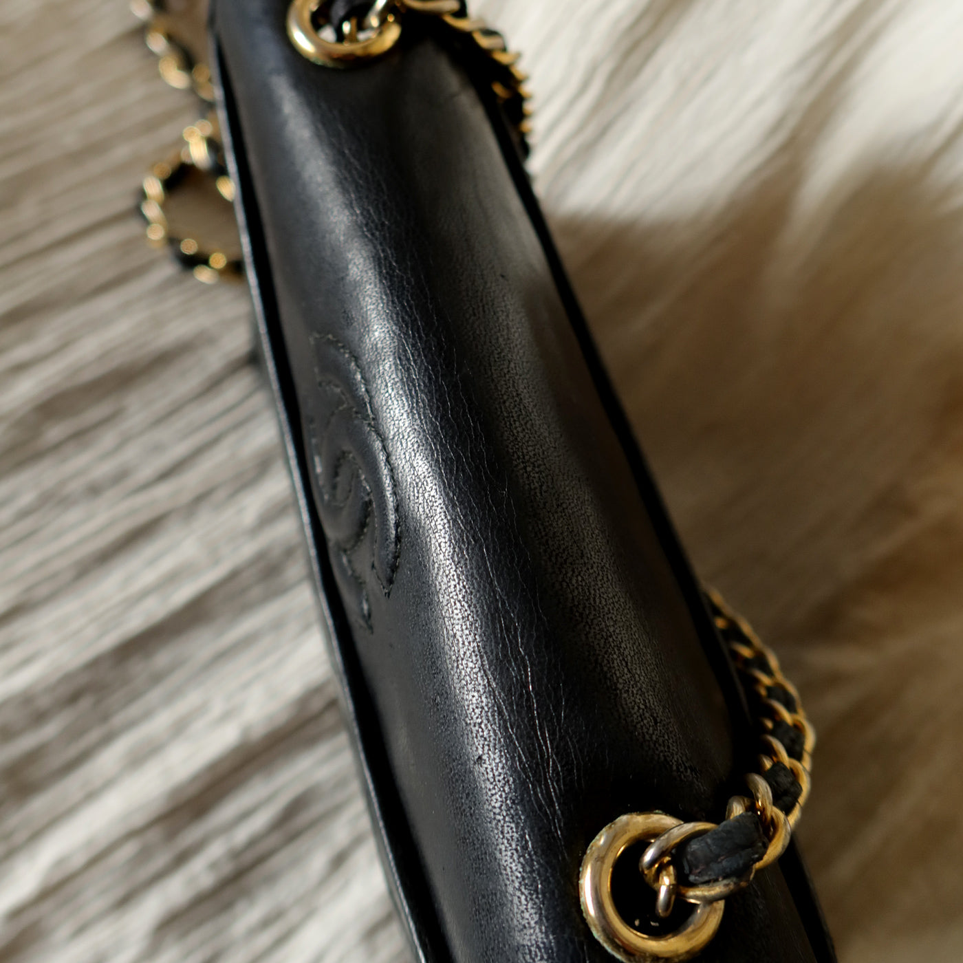 Chanel Vintage Black Lambskin Matelasse Dual Pocket Flap Bag