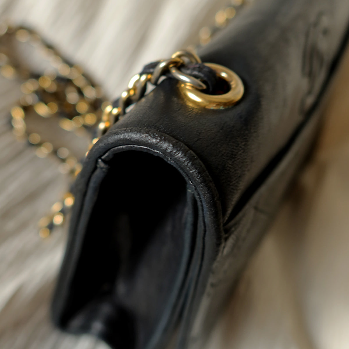 Chanel Vintage Black Lambskin Matelasse Dual Pocket Flap Bag