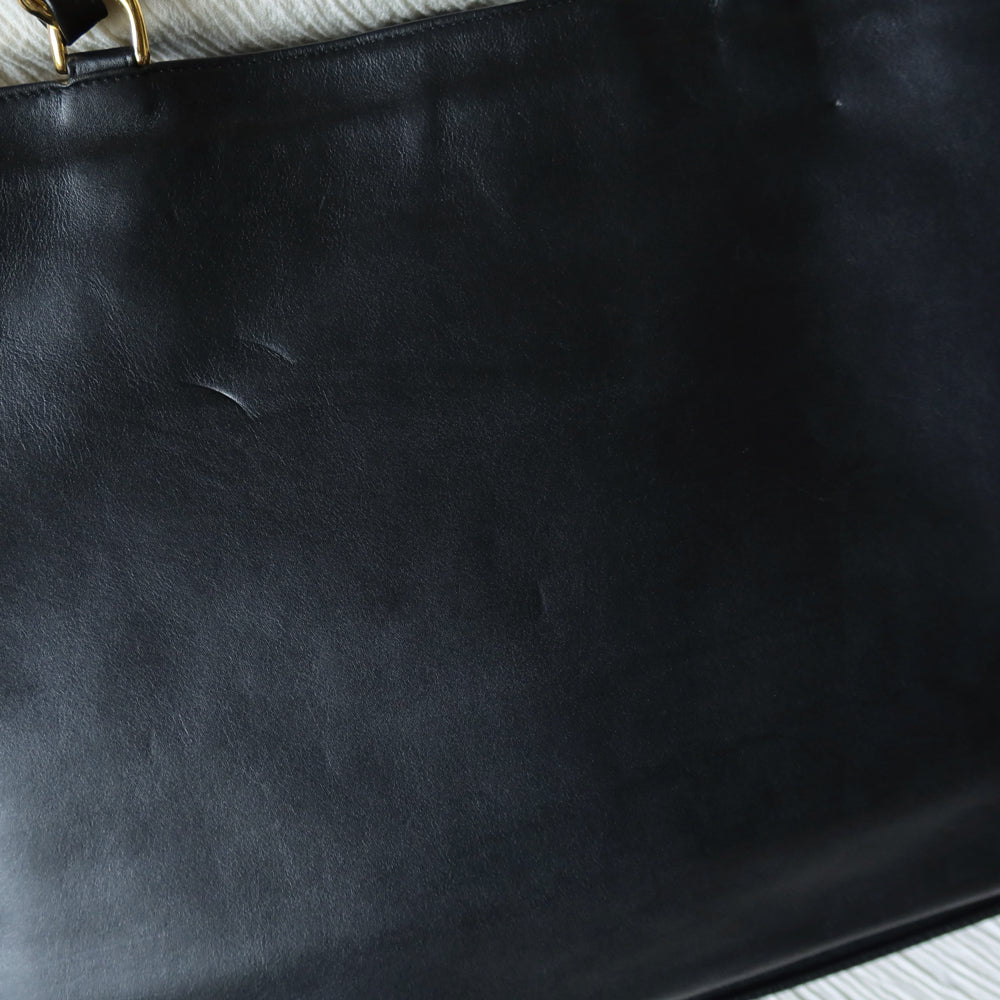 Rare Chanel Vintage Black Leather CC mark Maxi Shopper Tote Bag