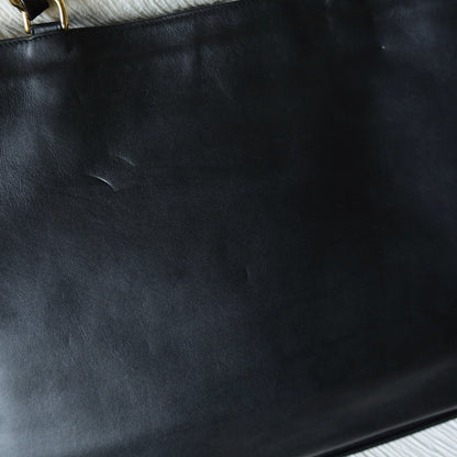 Rare Chanel Vintage Black Leather CC mark Maxi Shopper Tote Bag