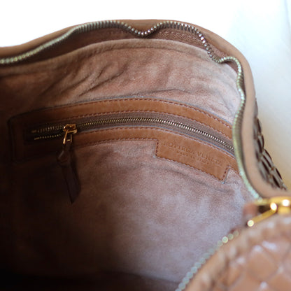 Bottega Veneta Vintage Caramel Brown Intrecciato Leather Veneta Hobo Bag Large