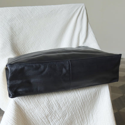 Rare Chanel Vintage Black Leather CC mark Maxi Shopper Tote Bag