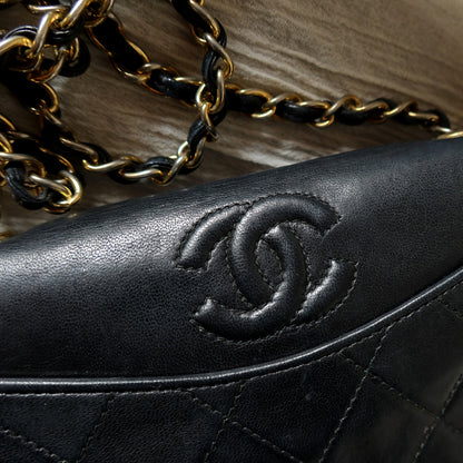 Chanel Vintage Black Lambskin Matelasse Dual Pocket Flap Bag