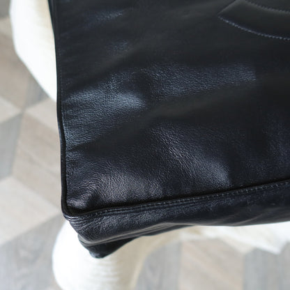 Rare Chanel Vintage Black Leather CC mark Maxi Shopper Tote Bag