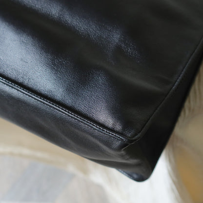 Rare Chanel Vintage Black Leather CC mark Maxi Shopper Tote Bag