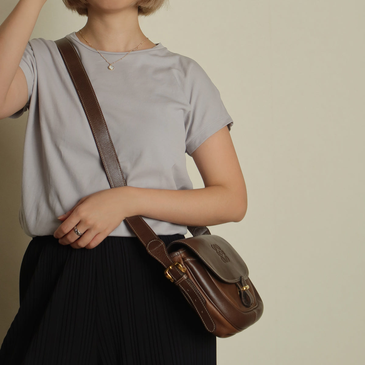 Loewe Vintage Dual Brown Leather Anagram Crossbody Flap Bag