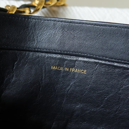 Rare Chanel Vintage Black Leather CC mark Maxi Shopper Tote Bag