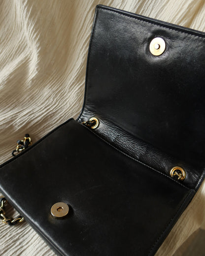 Chanel Vintage Black Lambskin Matelasse Dual Pocket Flap Bag