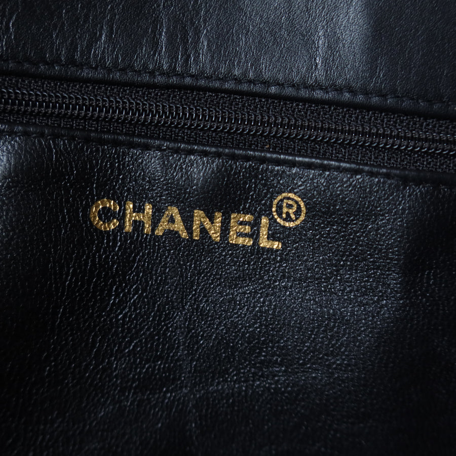Rare Chanel Vintage Black Leather CC mark Maxi Shopper Tote Bag