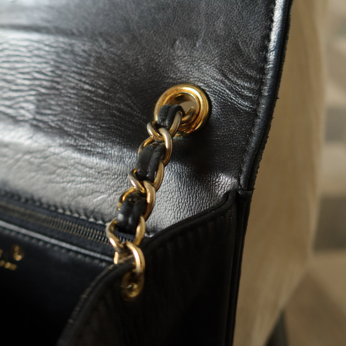 Chanel Vintage Black Lambskin Matelasse Dual Pocket Flap Bag