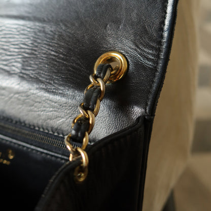 Chanel Vintage Black Lambskin Matelasse Dual Pocket Flap Bag