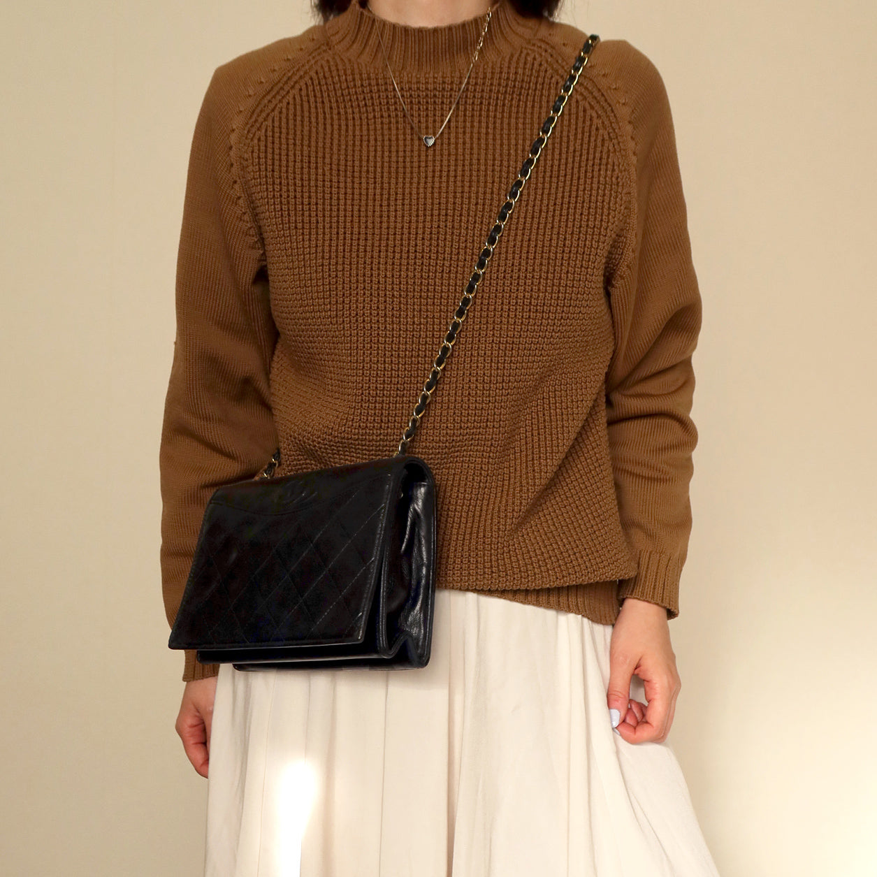 Chanel Vintage Black Lambskin Matelasse Dual Pocket Flap Bag