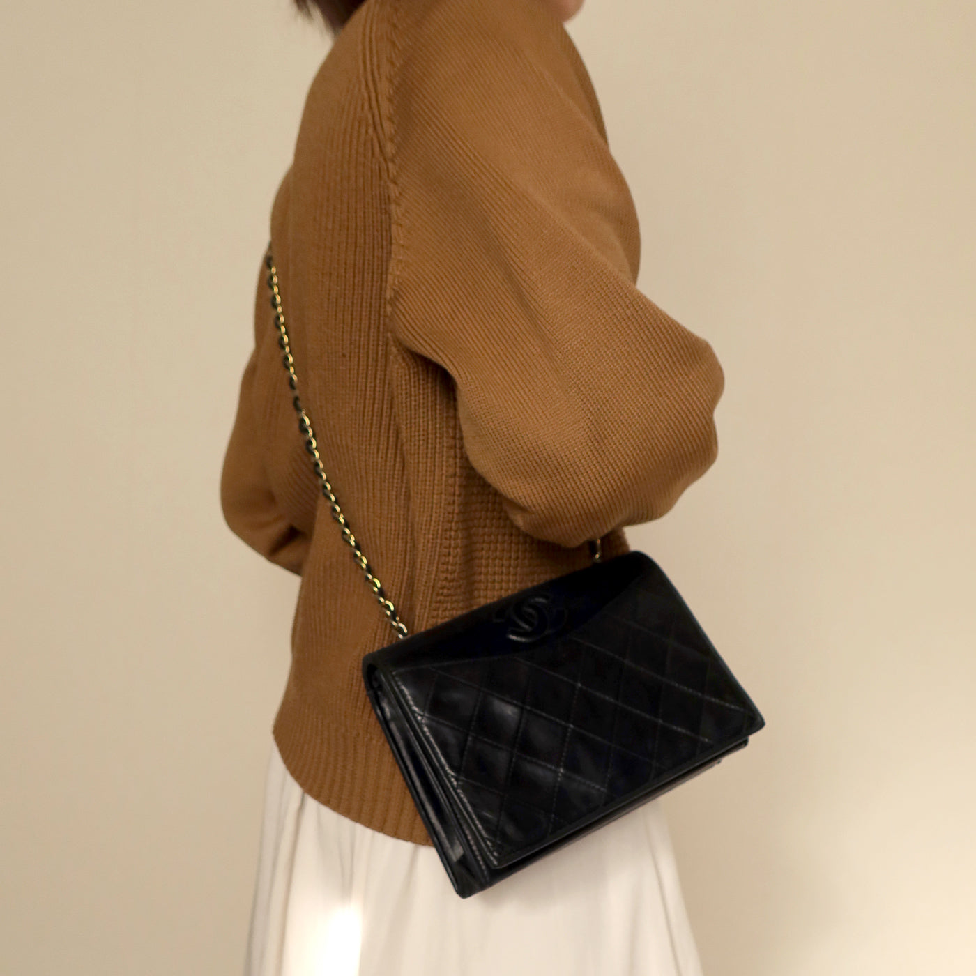 Chanel Vintage Black Lambskin Matelasse Dual Pocket Flap Bag