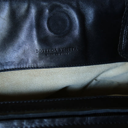 Rare Bottega Veneta Vintage Black Intrecciato Leather East West Ruffles Shoulder Bag