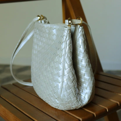 Vintage Bottega Veneta Pearly Ivory Intrecciato Leather 2way Shoulder Bag