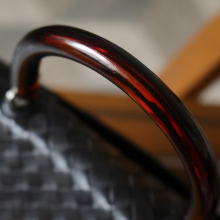 Rare Bottega Veneta Vintage Black Intrecciato Resin Top handle 2way Flap Bag