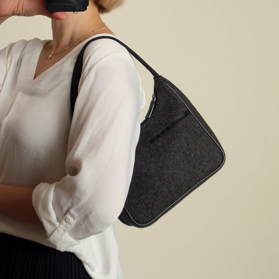 Prada Vintage Charcoal Grey Wool x Nylon Hobo Bag