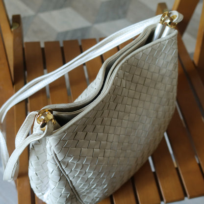 Vintage Bottega Veneta Pearly Ivory Intrecciato Leather 2way Shoulder Bag