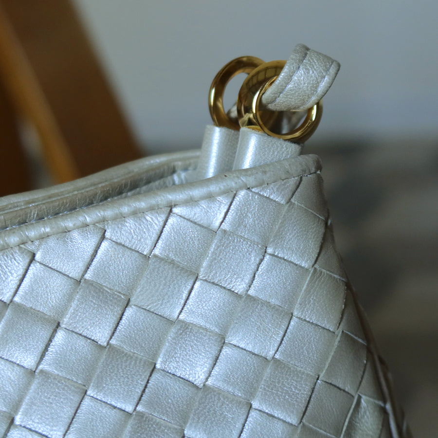 Vintage Bottega Veneta Pearly Ivory Intrecciato Leather 2way Shoulder Bag