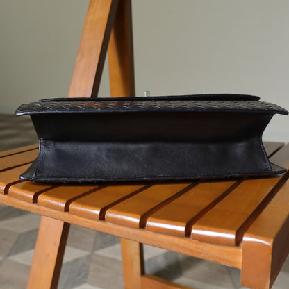 Rare Bottega Veneta Vintage Black Intrecciato Resin Top handle 2way Flap Bag