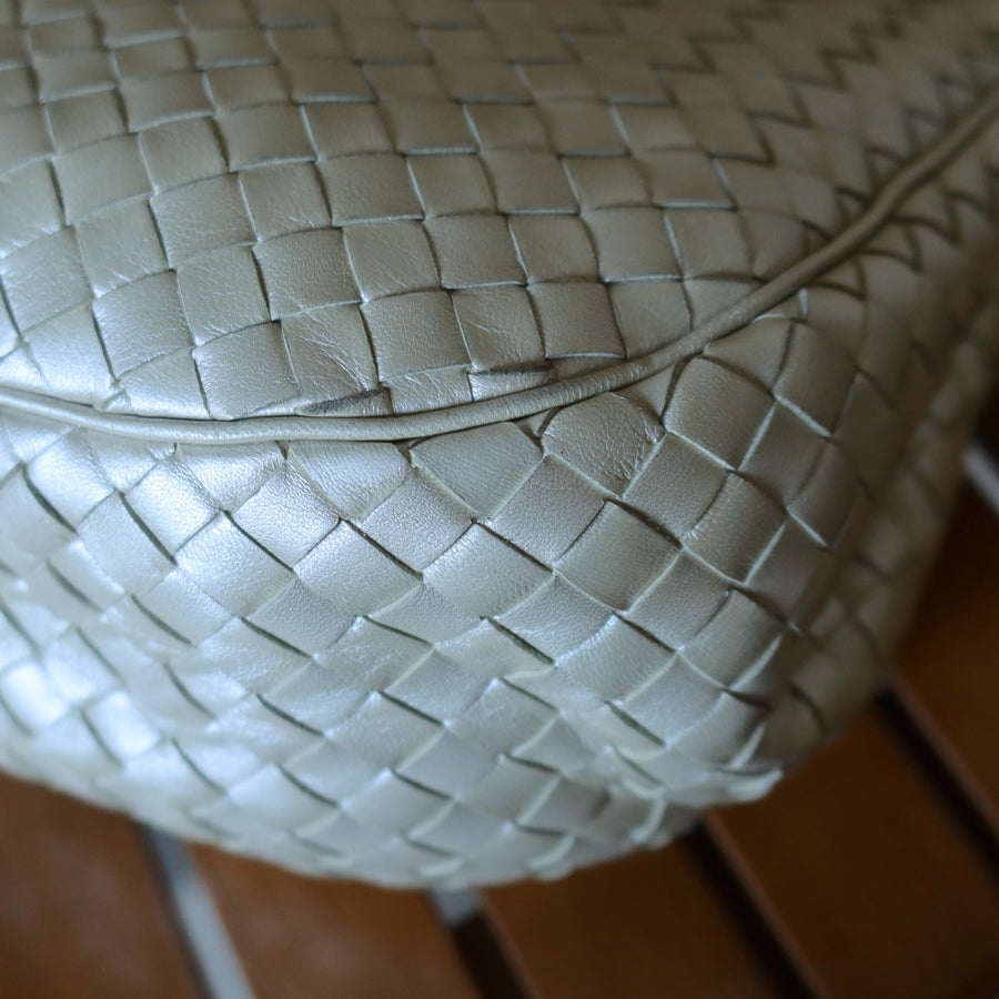 Vintage Bottega Veneta Pearly Ivory Intrecciato Leather 2way Shoulder Bag