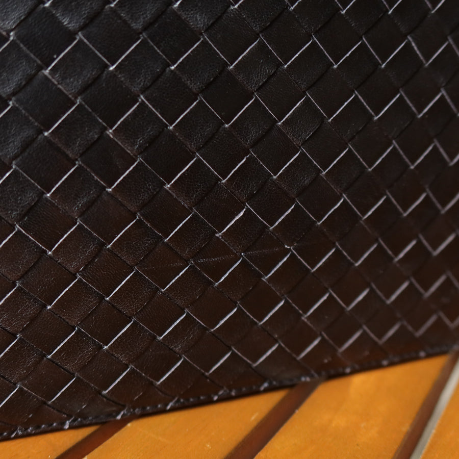 Rare Bottega Veneta Vintage Black Intrecciato Resin Top handle 2way Flap Bag