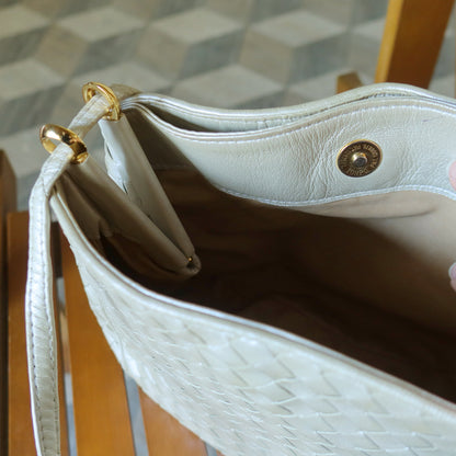 Vintage Bottega Veneta Pearly Ivory Intrecciato Leather 2way Shoulder Bag