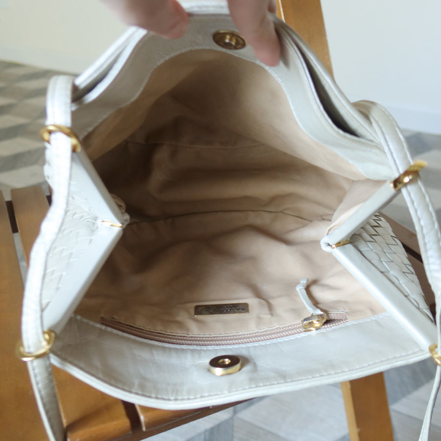 Vintage Bottega Veneta Pearly Ivory Intrecciato Leather 2way Shoulder Bag