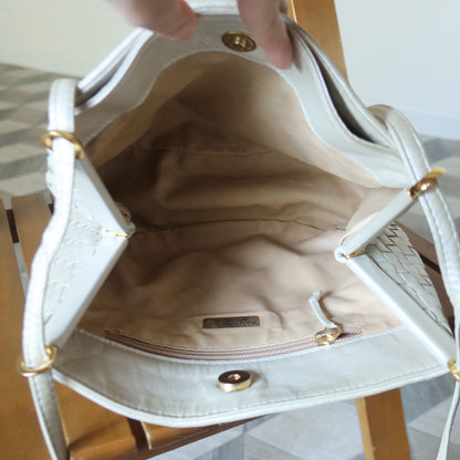 Vintage Bottega Veneta Pearly Ivory Intrecciato Leather 2way Shoulder Bag