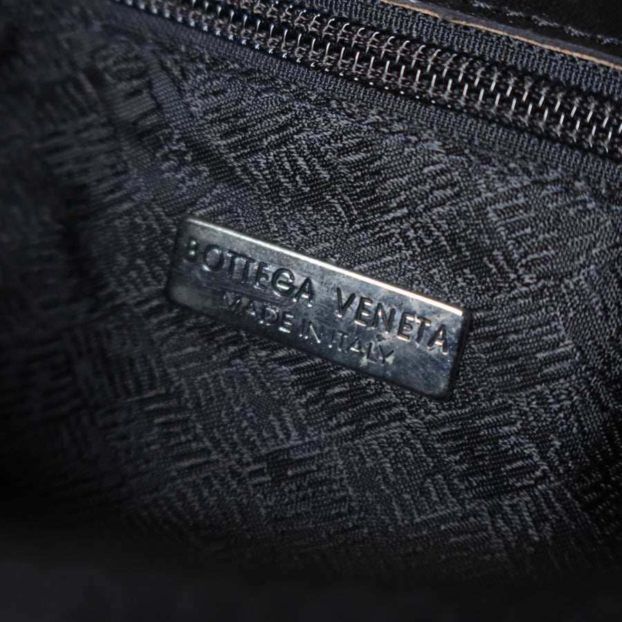 Rare Bottega Veneta Vintage Black Intrecciato Resin Top handle 2way Flap Bag